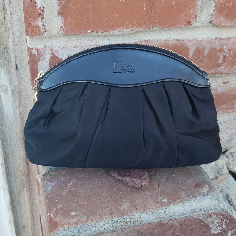 Dior Parfums Patent Leather Trim Satin Cosmetic Organizer Pouch Black Luxury